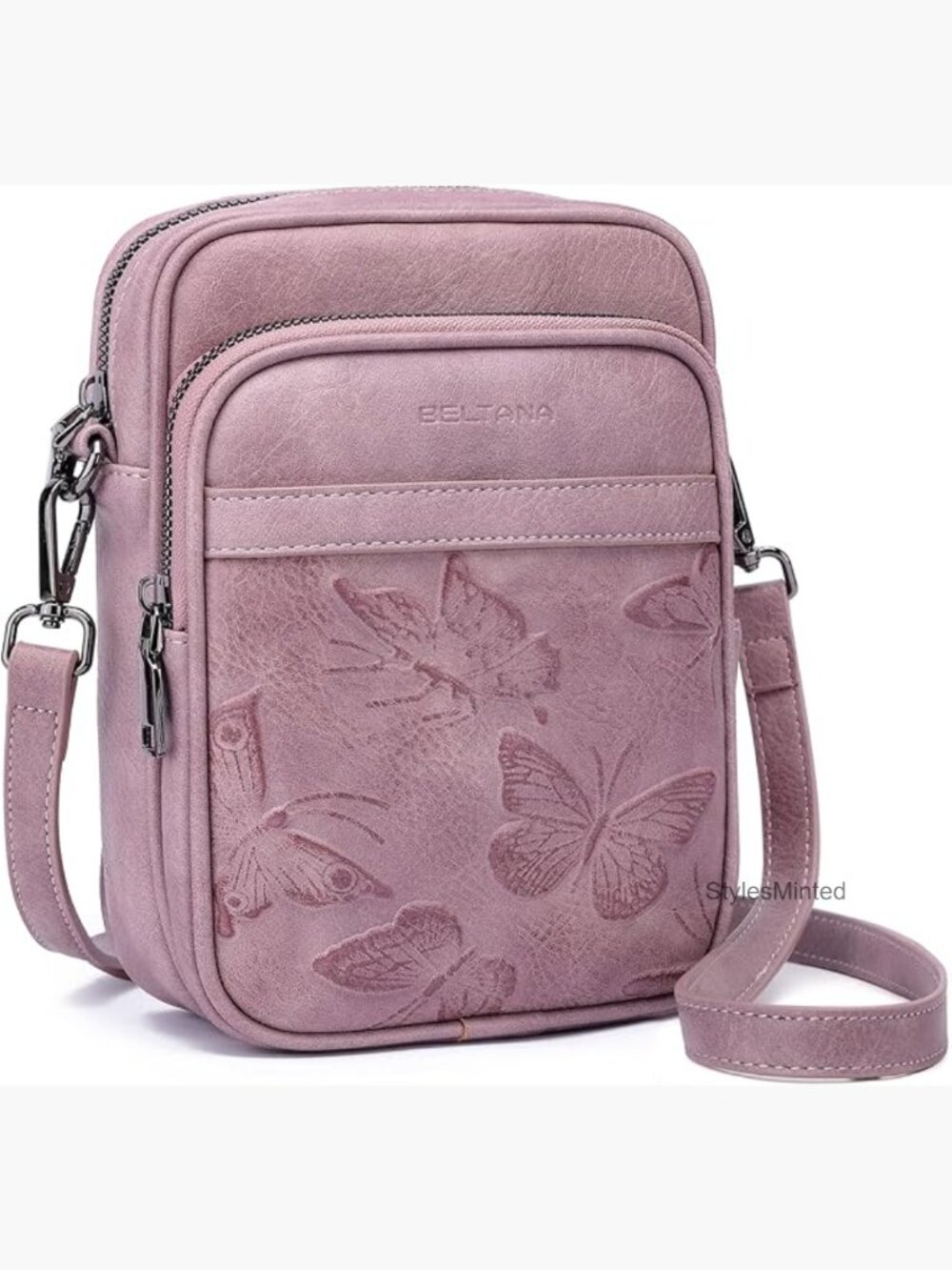 Vegan Leather Crossbody Bag with RFID, Triple Compartment Cell Phone Purse